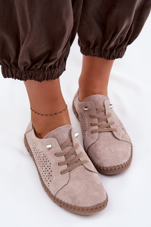 avec des éléments ajourés chaussures FémininActivéturalnego en daimu beige Feliva