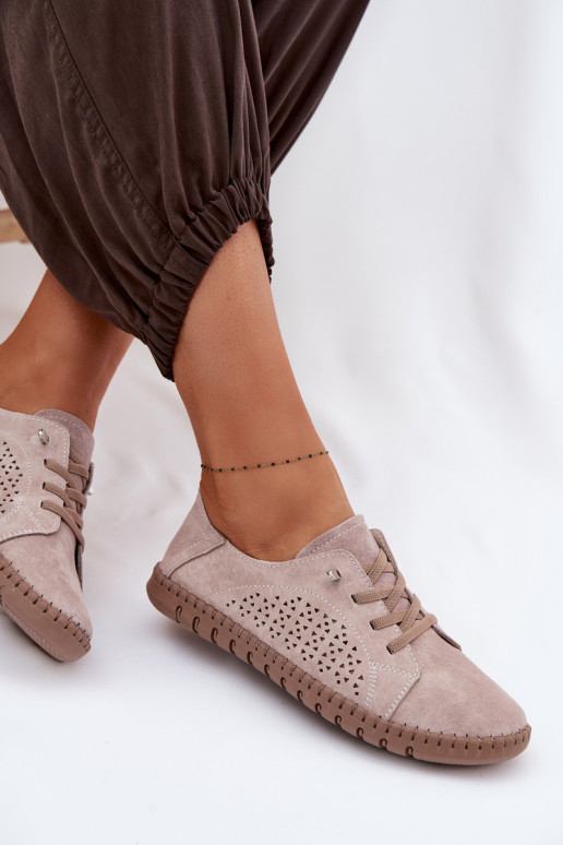 avec des éléments ajourés chaussures FémininActivéturalnego en daimu beige Feliva