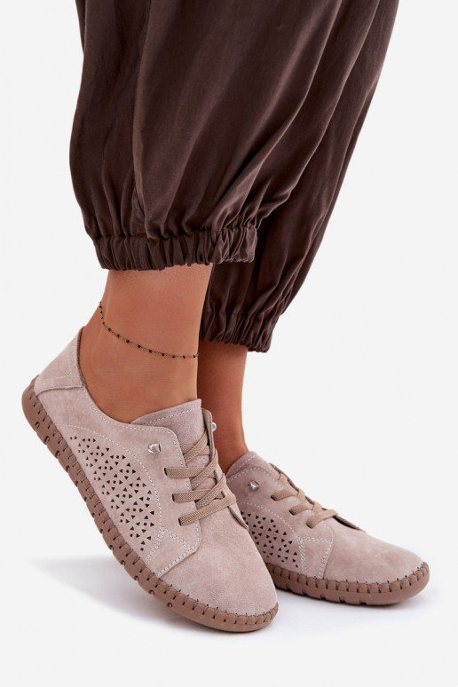 avec des éléments ajourés chaussures FémininActivéturalnego en daimu beige Feliva