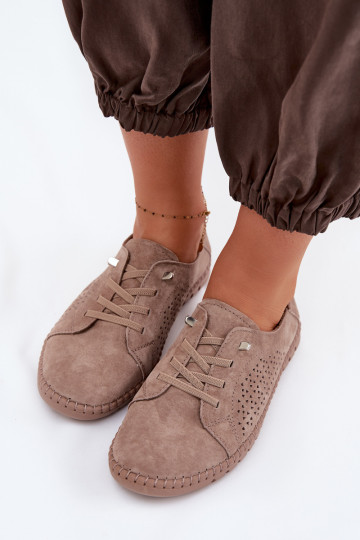 Chaussures pour femmes avec éléments ajourés en daim naturel marron Feliva