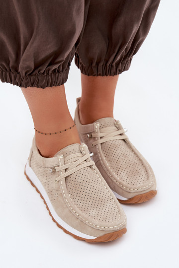 Vrouwen schoenen van natuurlijk suede in sandkleur Amela