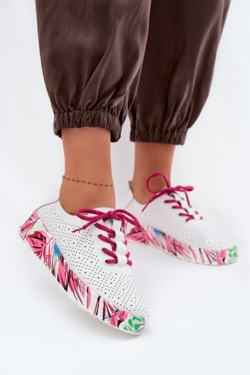Lederne Damen-Schuhe mit gemusterter Plattform in rosa Femela 2