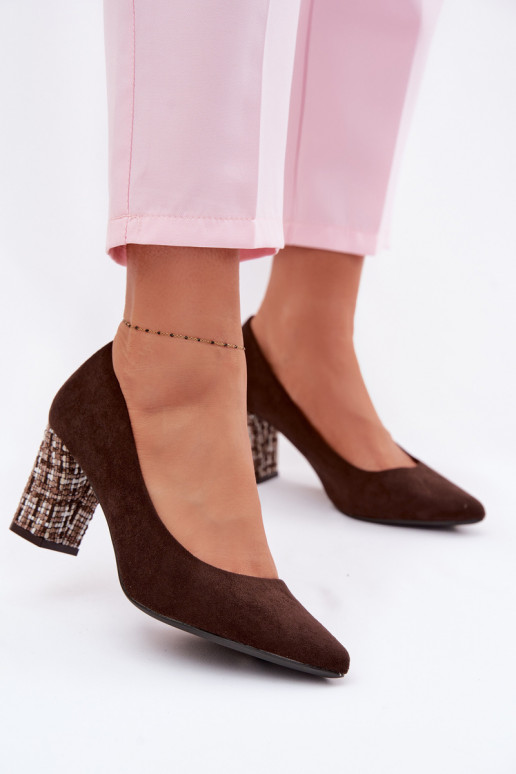 Schoenenvan eco-suèdeu met een stijlvolle hak Sergio Leone PB414 CzekoladoIne