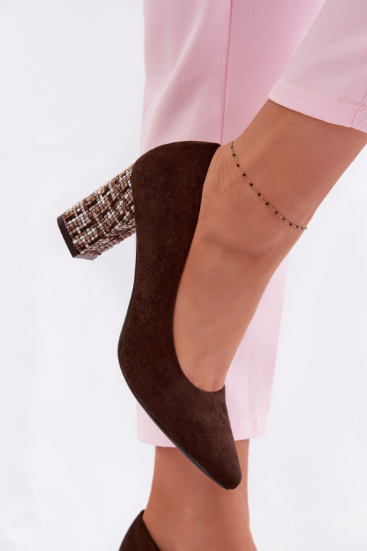 Schuheaus Öko-INildlederu mit stylischem Absatz Sergio Leone PB414 CzekoladoZue