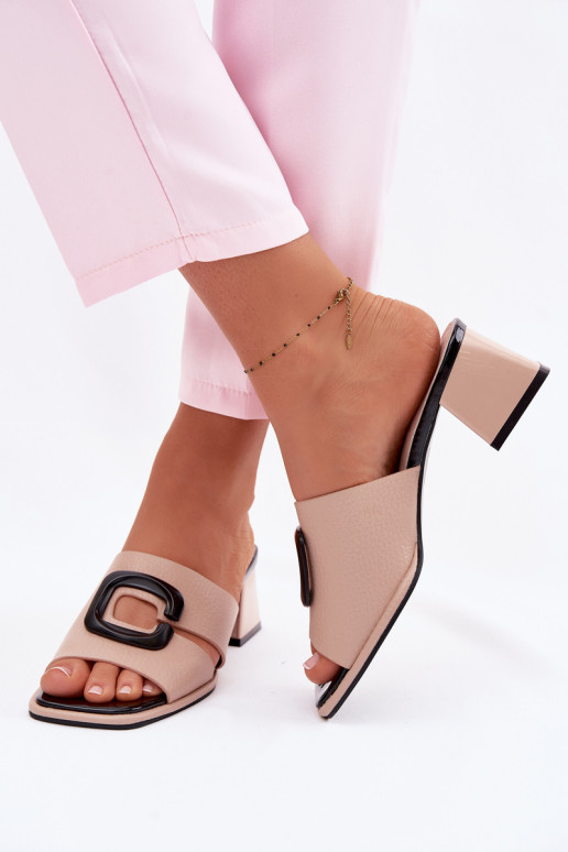 Chaussons femmes avec découpes et boucles sur talons Vinceza 62284 couleur sable