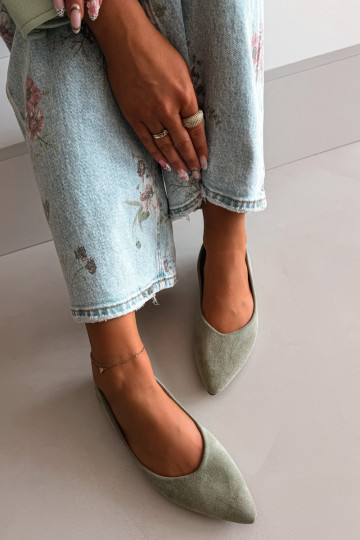 Ballerines isocèleen daim écologiqueu couleur verte Lelisa 2