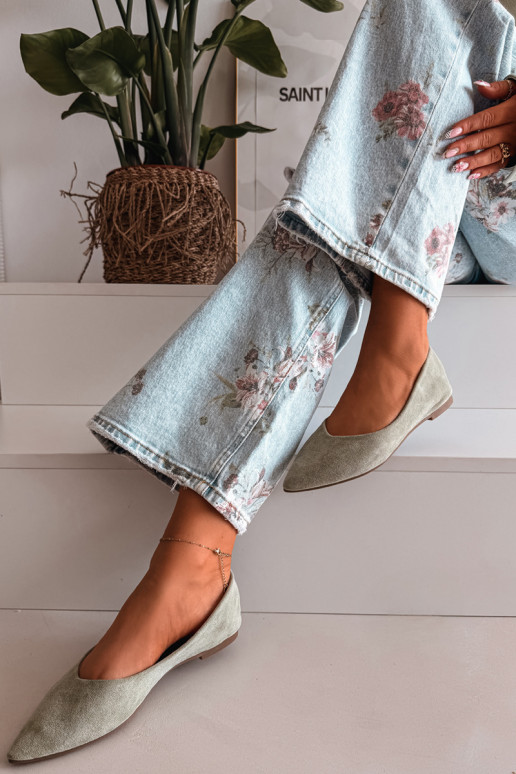 Ballerines isocèleen daim écologiqueu couleur verte Lelisa