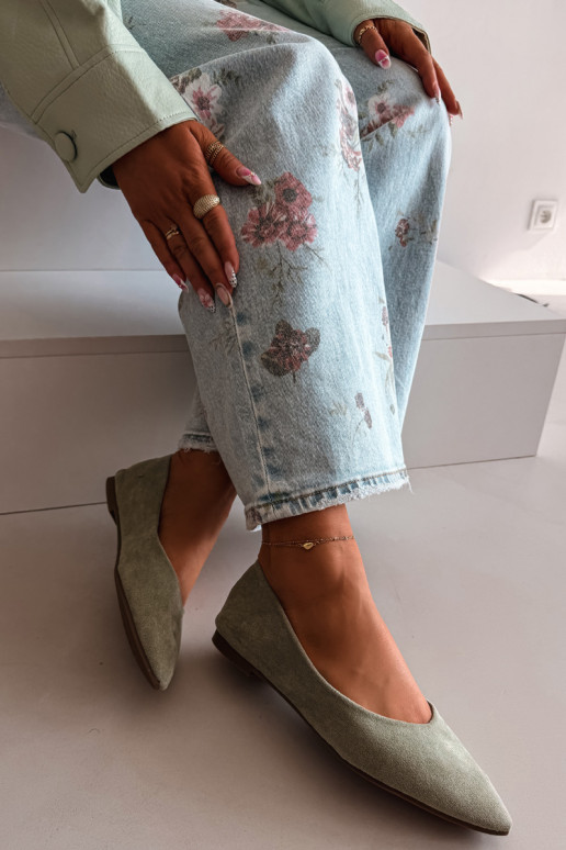 Ballerines isocèleen daim écologiqueu couleur verte Lelisa