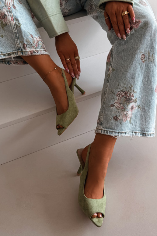 Sandales pour femmes avec des talons fins en daim écologiqueoÀe couleur verte Sevina