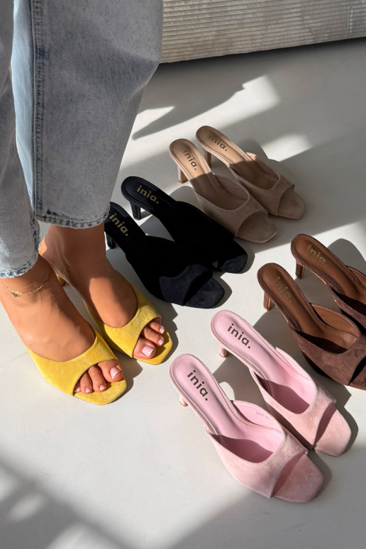 Damespantoffels Op Smukłym Obcasie geel Revina