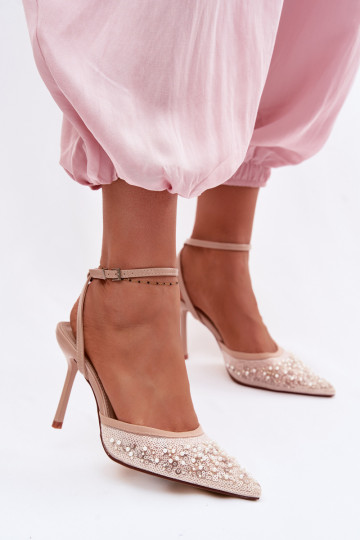 Damensandalen mit dünnen Absätzen Mit Glitzer verziert I Korallenfarbeikami Beige Nedira 2
