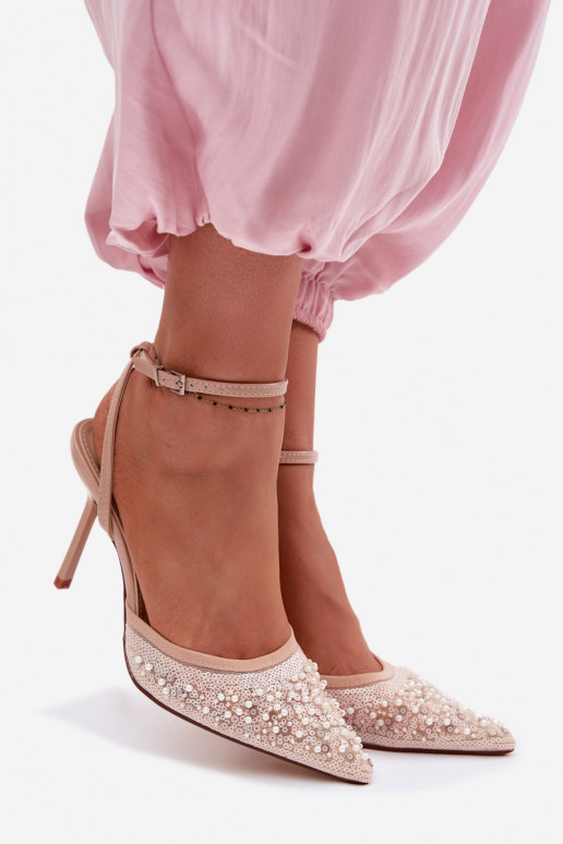 Damensandalen mit dünnen Absätzen Mit Glitzer verziert I Korallenfarbeikami Beige Nedira