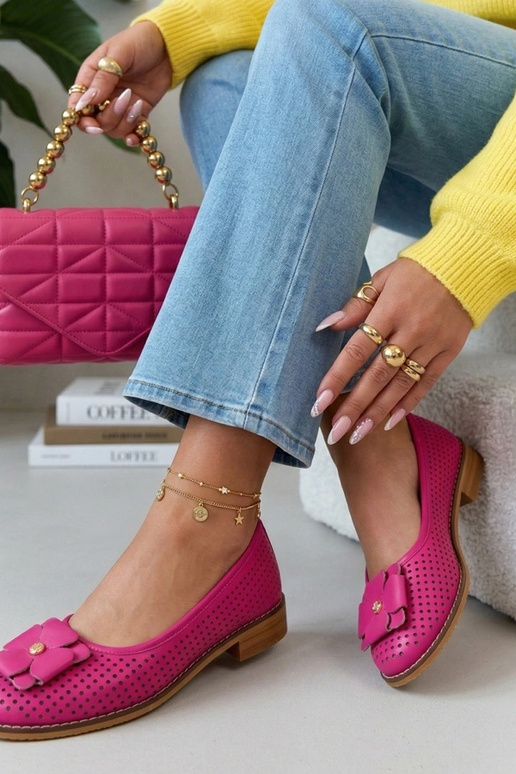 Rosa Leder Ballerinas mit...