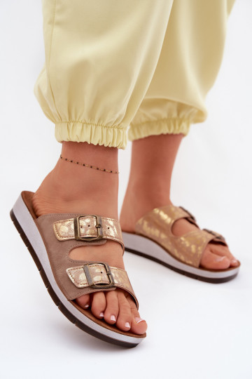 Dames slippers met gespen Inblu CP000063 in zandkleur 2