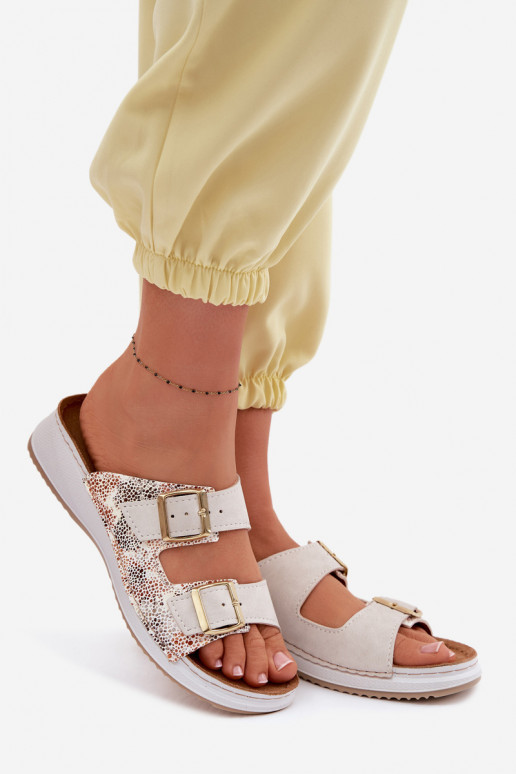 Damenhausschuhe mit Schnallen Inblu SD000001 elfenbeinfarbe