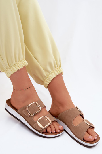 Pantoufles pour femmes Ze couleur doréemi avec bouclesmi Inblu CP000061 marron