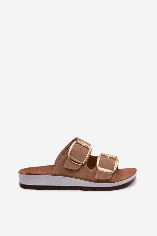 Damenhausschuhe Ze goldene Farbemi mit Schnallenmi Inblu CP000061 braune Farbe