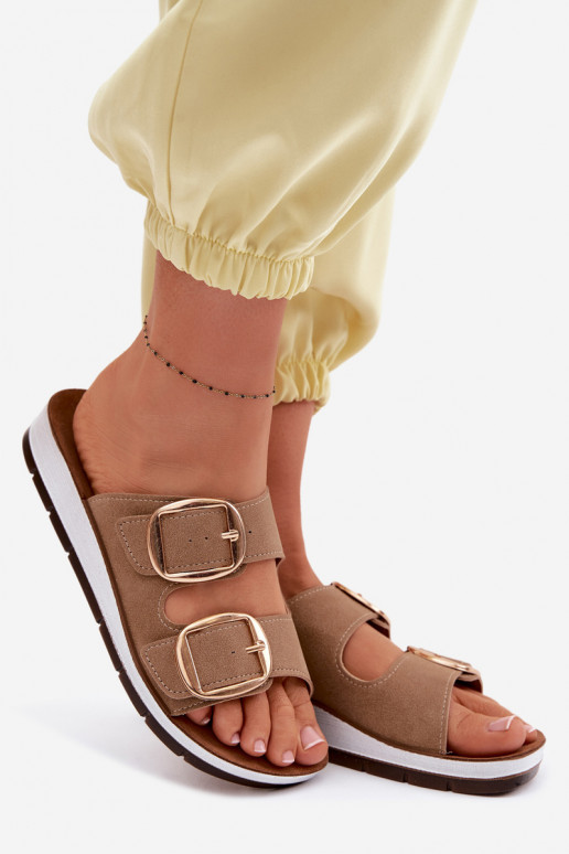 Pantoufles pour femmes Ze couleur doréemi avec bouclesmi Inblu CP000061 marron