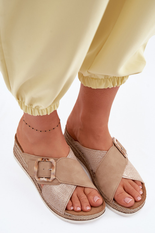 Damespantoffels met platform versieren met gespen Inblu RV000012 bruine kleur