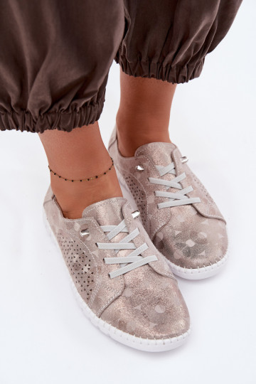 mit durchbrochenen Elementen Schuhe FemininErmöglichtturalnego aus INildlederu Beige-goldene Farbe Feliva