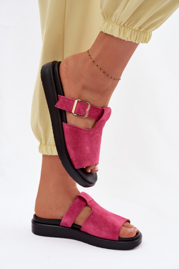 Dames suède slippers met platform en gouden gespen Zemela roze