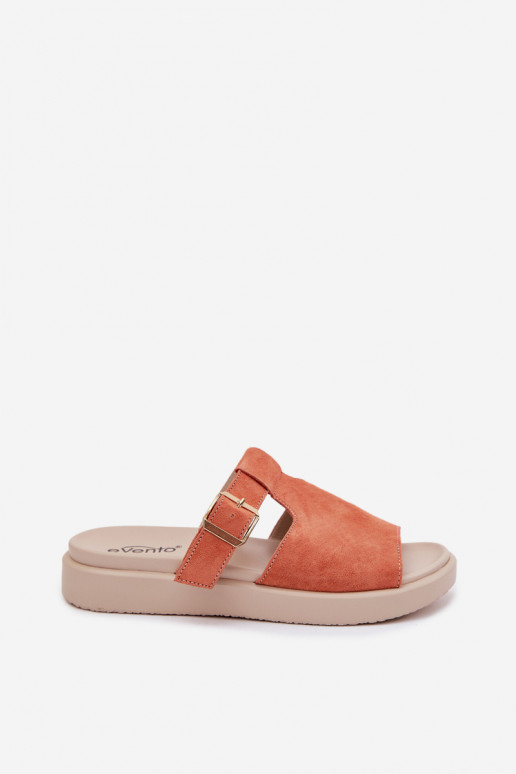 Chaussons femme en daim avec une plateforme avec boucles dorées couleur orange Zemela