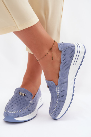 mocassins pour femmesActivéturalnego en daimu couleur bleue Demela 2