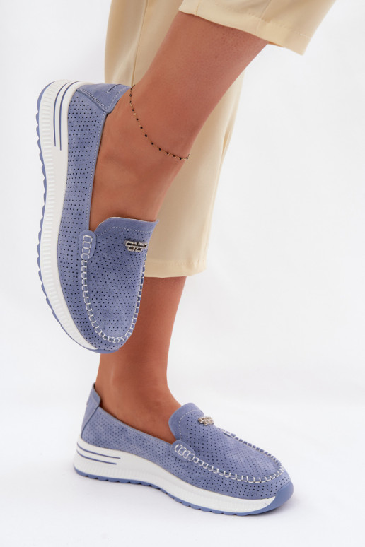 mocassins pour femmesActivéturalnego en daimu couleur bleue Demela