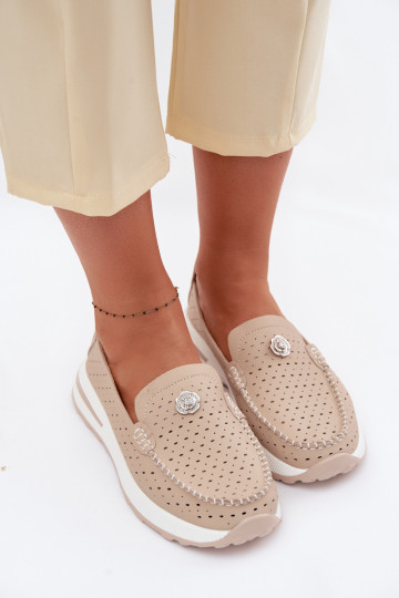 Mocassins en cuir ajourés pour femmes Kemela couleur sable