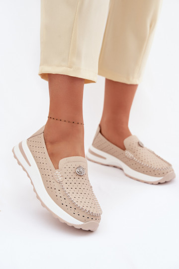 Mocassins en cuir ajourés pour femmes Kemela couleur sable 2