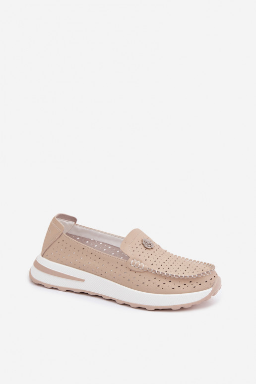 avec des éléments ajourés mocassins pour femmesActivéturalnej Skóry beige Kemela
