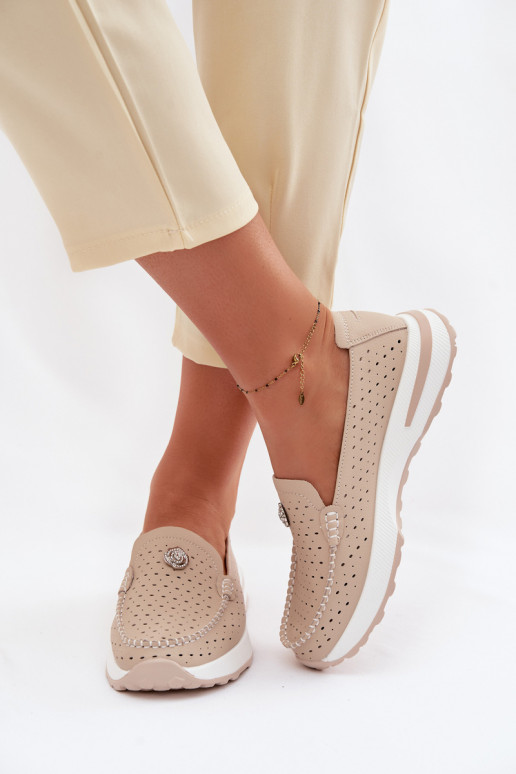 avec des éléments ajourés mocassins pour femmesActivéturalnej Skóry beige Kemela