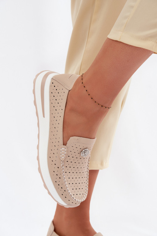 met elementen van opengeInerkt dames mocassinsOpturalnej Skóry beige Kemela