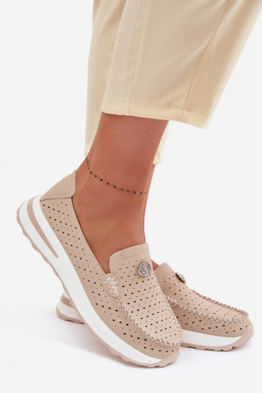 met elementen van opengeInerkt dames mocassinsOpturalnej Skóry beige Kemela