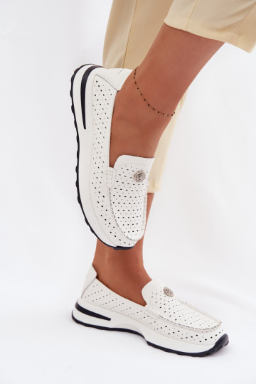 avec des éléments ajourés mocassins pour femmesActivéturalnej Skóry couleur blanche Kemela