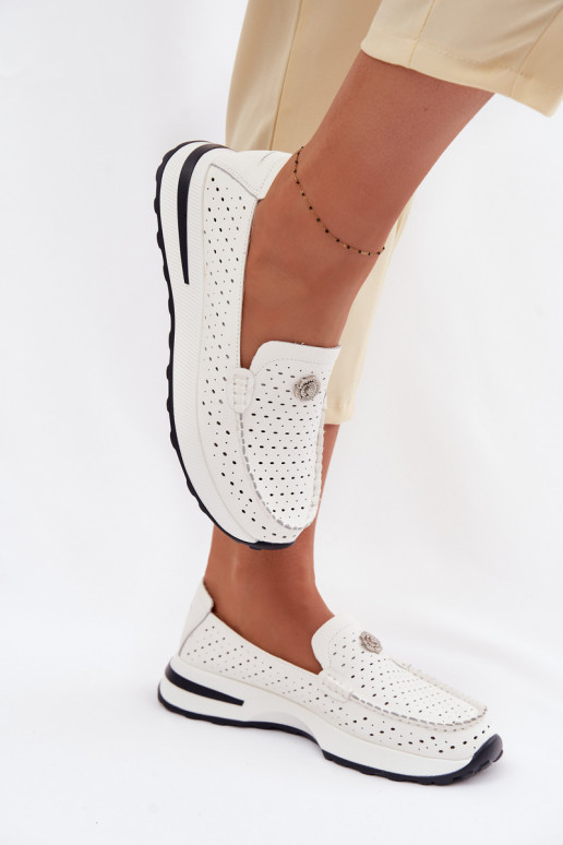 avec des éléments ajourés mocassins pour femmesActivéturalnej Skóry couleur blanche Kemela