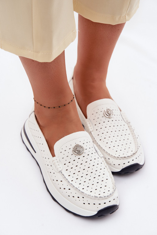 avec des éléments ajourés mocassins pour femmesActivéturalnej Skóry couleur blanche Kemela