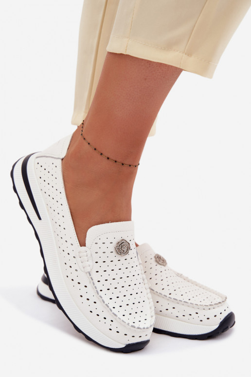 avec des éléments ajourés mocassins pour femmesActivéturalnej Skóry couleur blanche Kemela