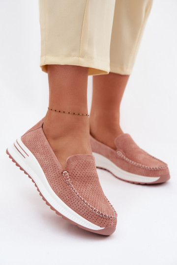 Mocassins en daim Féminin couleur rose Pevina 2
