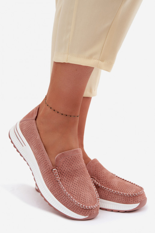 Suède mocassins Dames roze Pevina