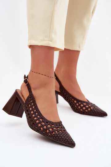 Donkerbruine dames hak sandalen met patronen Kedira