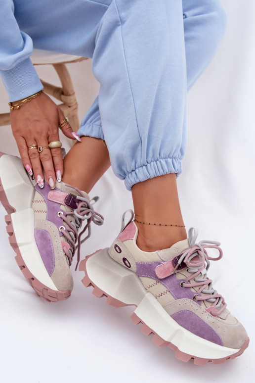 Peau en daim Chaussures modèle baskets Féminin GOE TT2N4026 Couleur violette