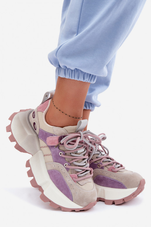 Peau en daim Chaussures modèle baskets Féminin GOE TT2N4026 Couleur violette