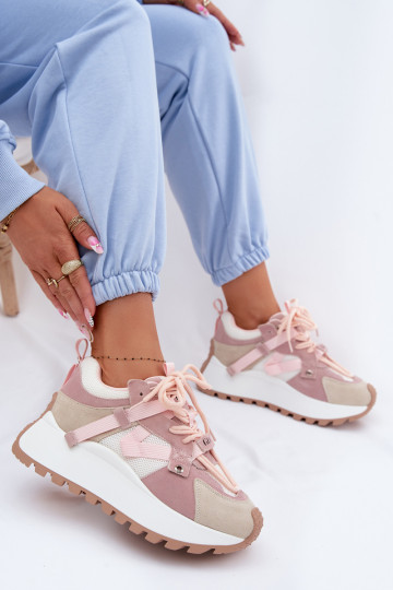 Chaussures de sport roses en daim pour femmes avec plateforme GOE TT2N4022
