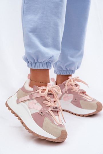 Chaussures modèle baskets avec une plateformeActivéturalnego en daimu GOE TT2N4022 couleur rose 2