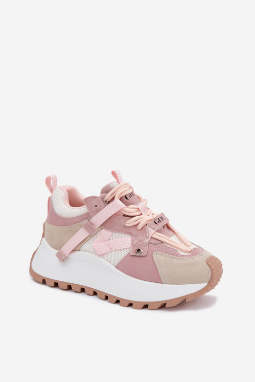 Chaussures modèle baskets avec une plateformeActivéturalnego en daimu GOE TT2N4022 couleur rose