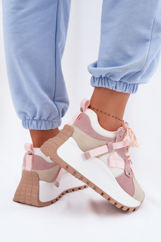 Chaussures modèle baskets avec une plateformeActivéturalnego en daimu GOE TT2N4022 couleur rose