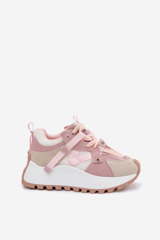 Chaussures modèle baskets avec une plateformeActivéturalnego en daimu GOE TT2N4022 couleur rose