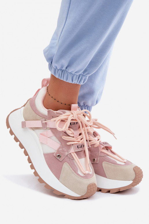 Chaussures modèle baskets avec une plateformeActivéturalnego en daimu GOE TT2N4022 couleur rose