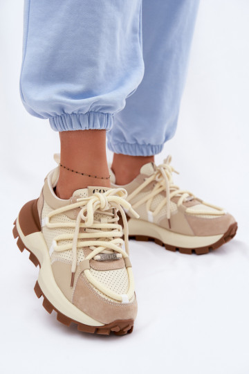 Haut aus INildleder Sneakers Stilvollllschuhe Feminin GOE TT2N4021 Beige